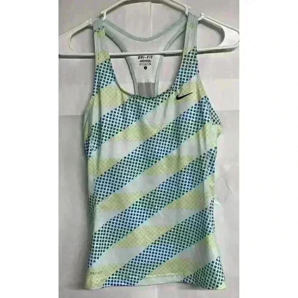 Nike Dri-Fit RacerBack Small Blue Polka Dot Support‎ Built in Bra Sport Tank Top